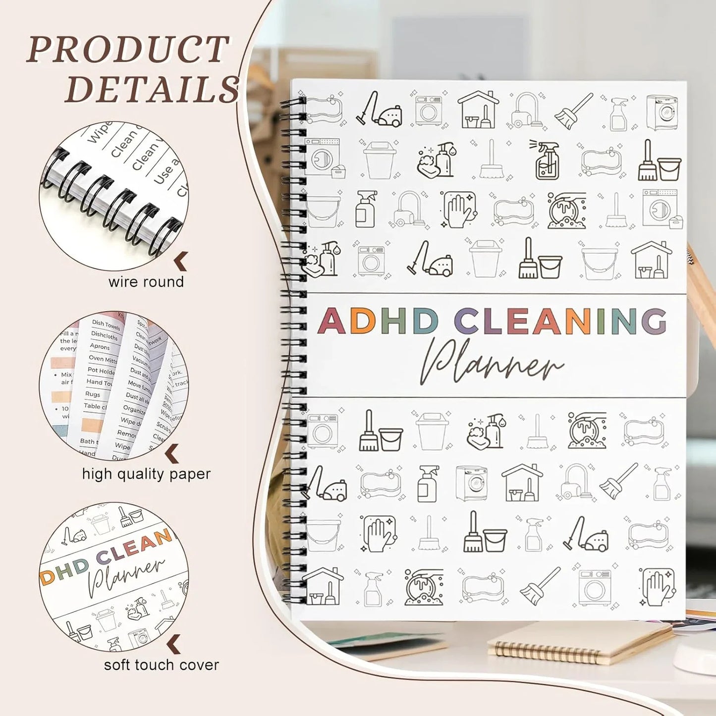 ADHD Cleaning Planner - C A4 Organization Notebook with Daily Checklists & Durable Cover – C Plannerbook