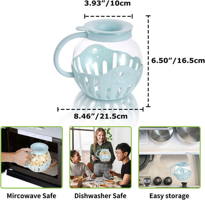 Glass Microwave Popcorn Popper, 2.25QT Original Popcorn Jar with Silicone Lid, Without BPA, Dishwasher Safe