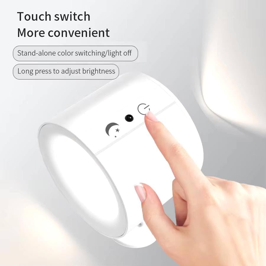 LED Wall Sconces Light Touch Control Double Head Wall Lamp 360 Rotatable 3Colors Wall Lights Wireless Night Lights for Bedroom