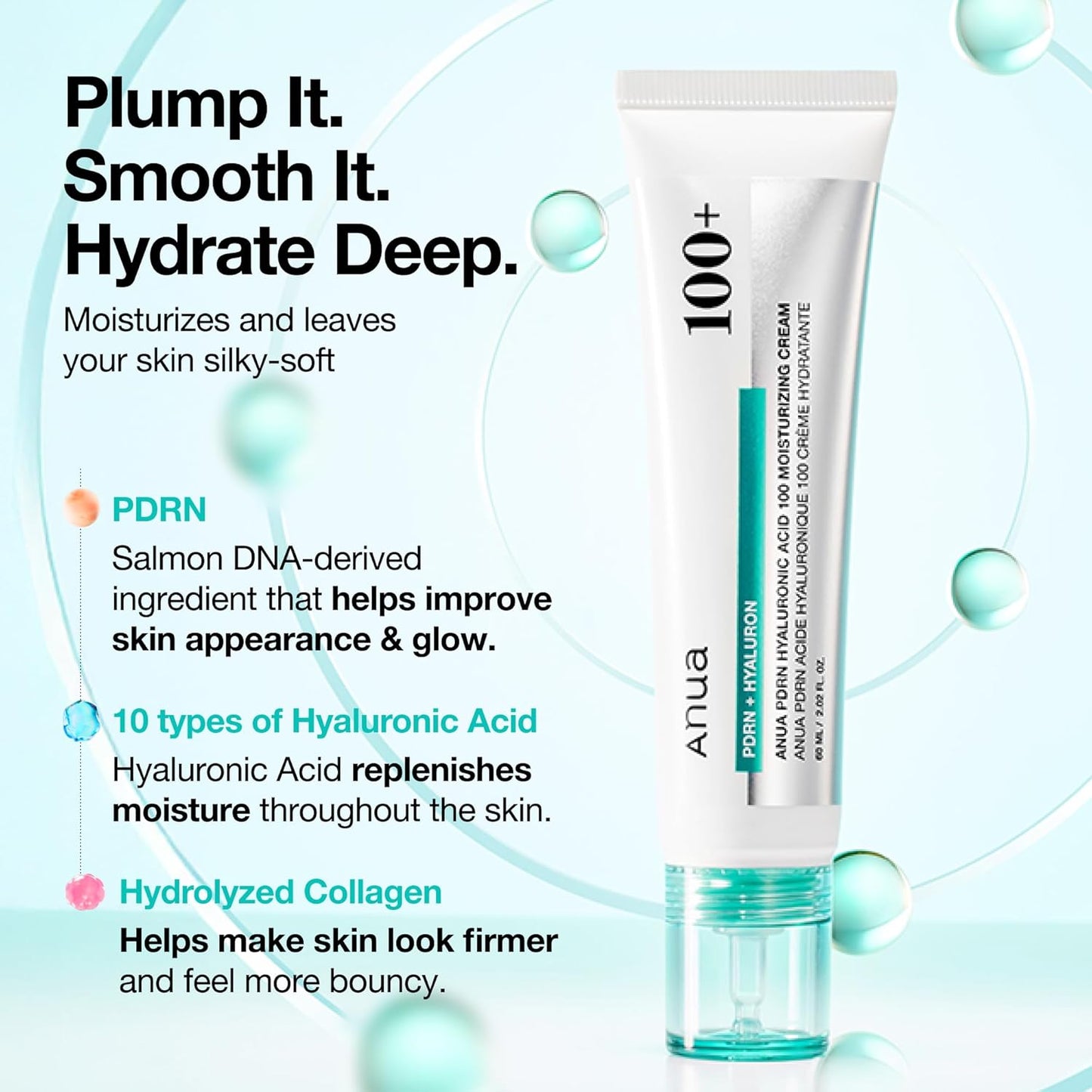 PDRN Hyaluronic Acid 100 Moisturizing Cream | Lightweight Hydrating Moisturizer with Salmon DNA, Hyaluronic Acid & Collagen  60ml