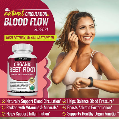 Organic Beet Root Powder Tablets 2040mg Energy & Circulation Support (90 Ct)
