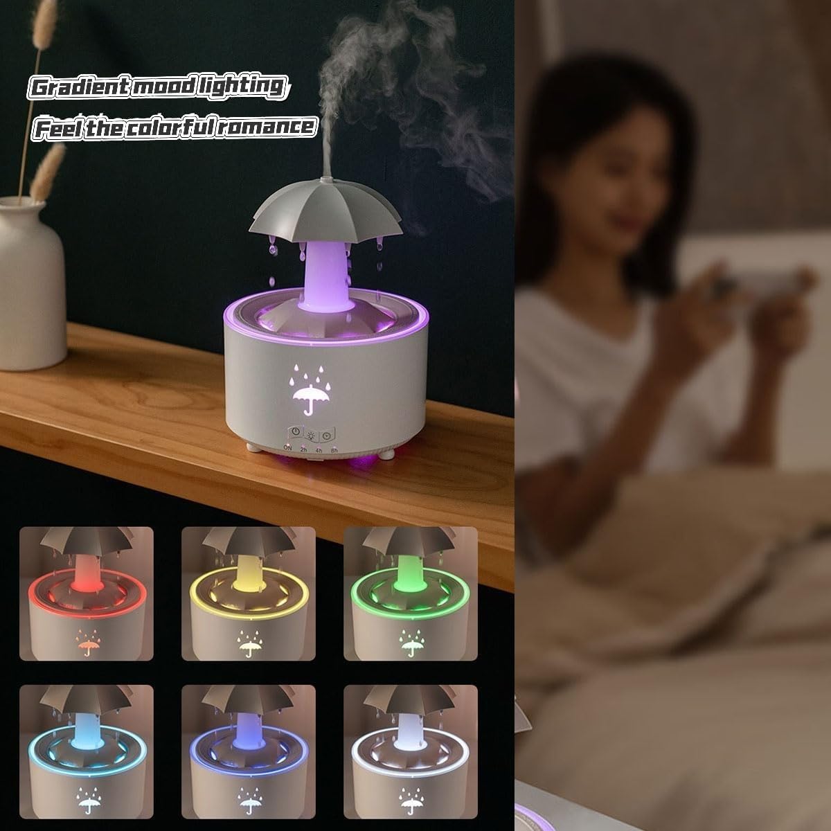 Rain Umbrella Humidifier – Rotating Lights & Aroma Diffuser