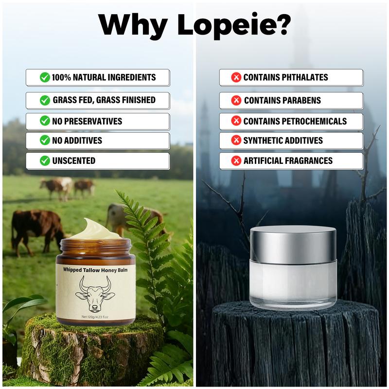 Lopeie Whipped Tallow Honey Balm | 4 oz Grass-Fed Moisturizer for Face & Body | Lavender Scented Hydrating Cream for Dry Skin.