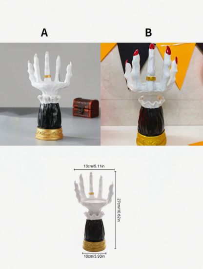 Fright Night Candle Holder: Spooky Halloween Hand Ornament