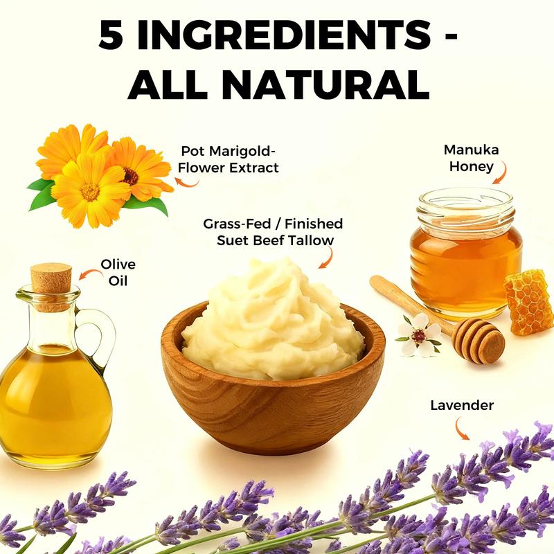 Lopeie Whipped Tallow Honey Balm | 4 oz Grass-Fed Moisturizer for Face & Body | Lavender Scented Hydrating Cream for Dry Skin.