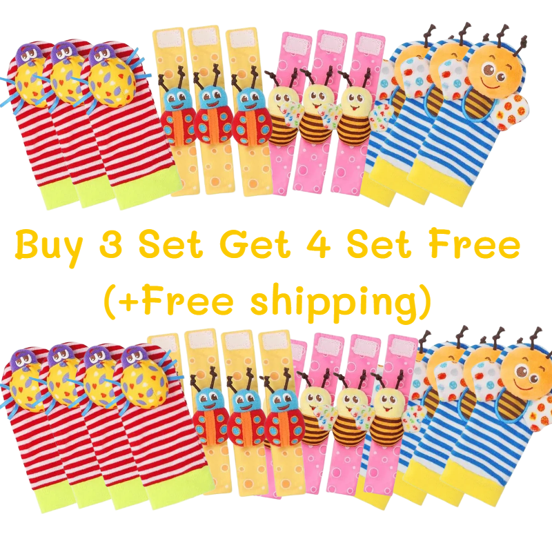(2Sets)Wrist Rattle Socks and Foot Finder Set, Infant Girl Boy Toys for Babies 0-36 Months,Soft and Safe