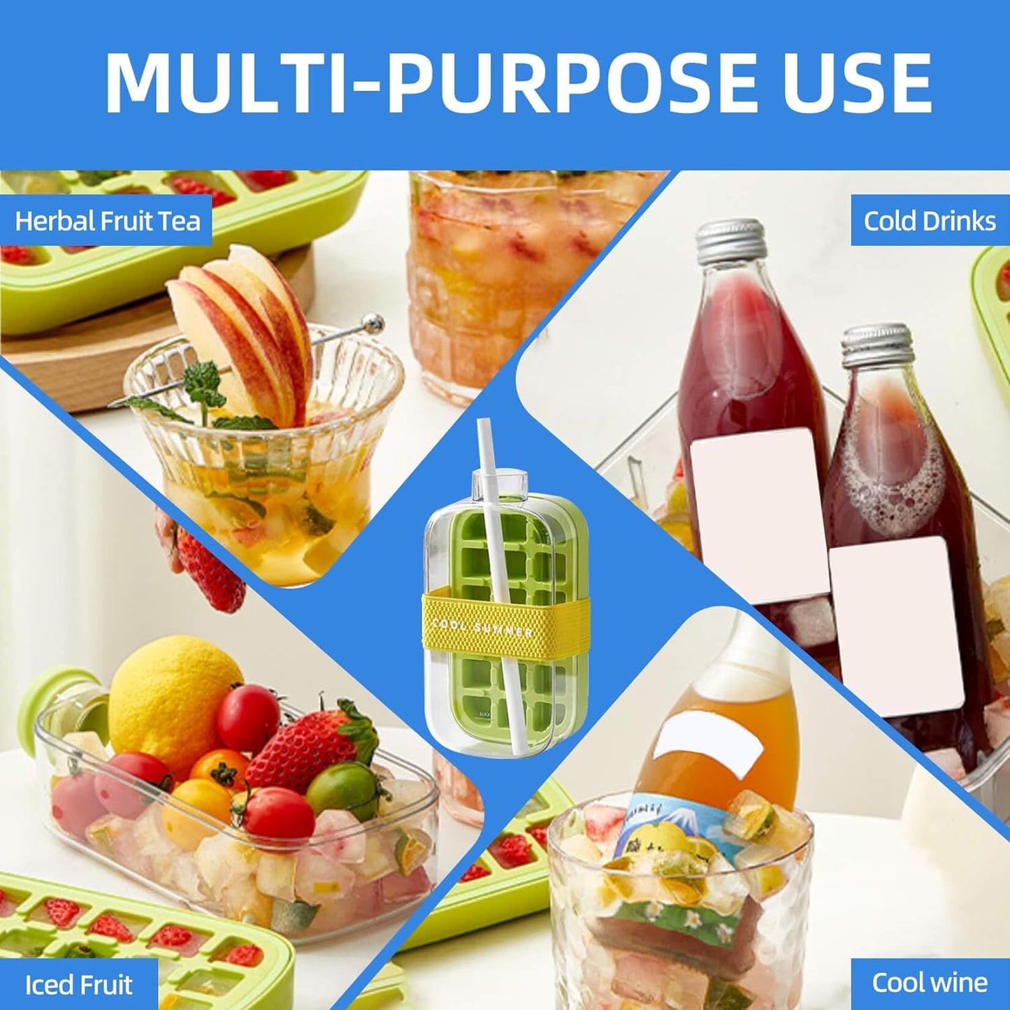 800ml 2-in-1 Ice Cube Maker Bottle – Water Bottle with Straw for Iced Drinks