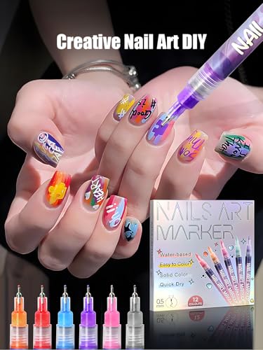 3D Nail Art Pens Set | 12 Vibrant Colors Fine Tip 0.5mm | Quick-Dry Liner & Dotting Tools for Salon or Home
