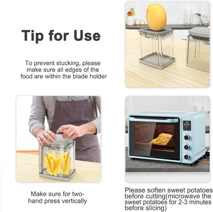 French Fry Cutter 4-in-1 – Potato Cutter for Fries, Onion Dicer, Food Chopper & Apple Slicer – Manual Hand Vegetable Cutter with 4 Blades