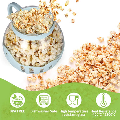 Glass Microwave Popcorn Popper, 2.25QT Original Popcorn Jar with Silicone Lid, Without BPA, Dishwasher Safe