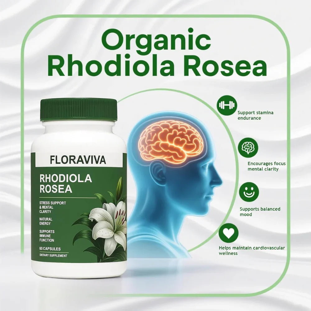 Rhodiola Rosea Capsules - Floravida for Energy, Focus, Mood - 60 Capsules.1
