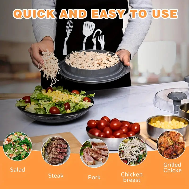 Manual Chicken Chopper - Silicone Scraper, Transparent Cover, Ergonomic Handle - For Beef, Chicken, Salad Food