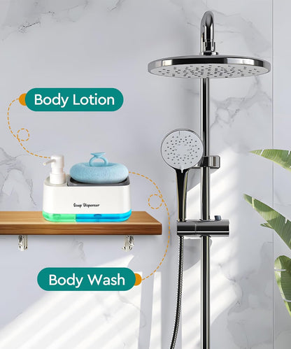 Kitchen Dish Soap Dispenser Set，Dish and Hand Soap Dispenser with Sponge Holder, 3-in-1 Countertop Sponge Dual Soap Pump Dispenser for Kitchen Sink