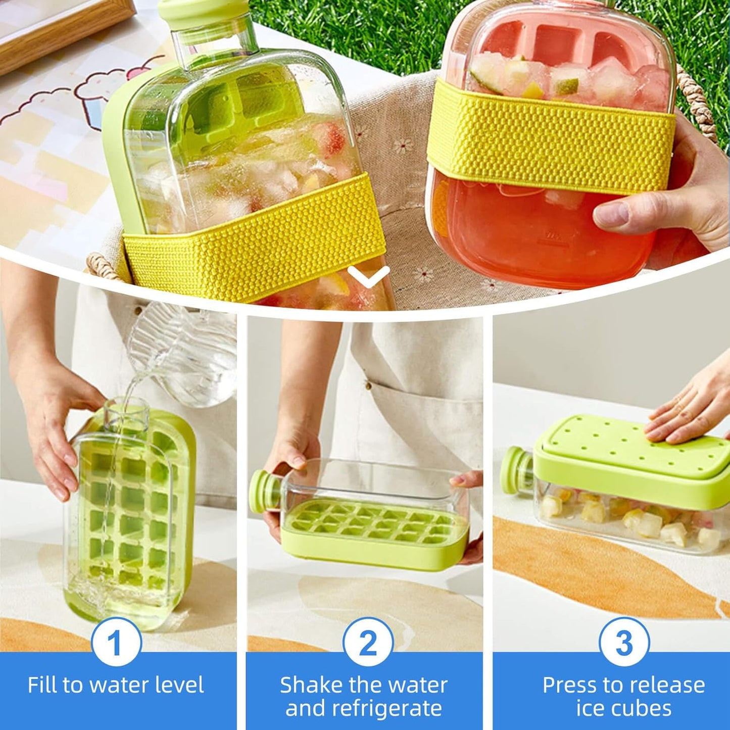 800ml 2-in-1 Ice Cube Maker Bottle – Water Bottle with Straw for Iced Drinks