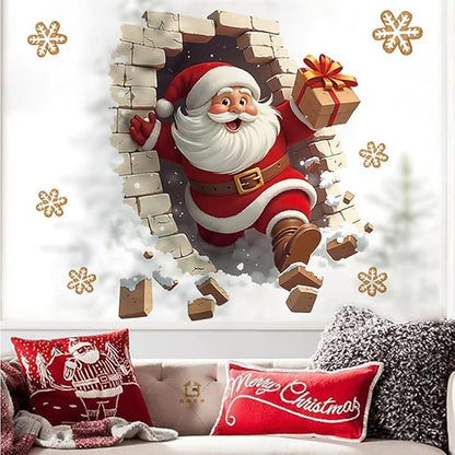 Santa Claus Breakthrough Wall Stickers - Removable Vinyl Christmas Stickers, Suitable forLiving Room and Home Decoration