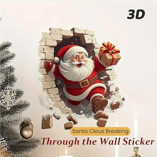 Santa Claus Breakthrough Wall Stickers - Removable Vinyl Christmas Stickers, Suitable forLiving Room and Home Decoration