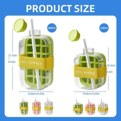 800ml 2-in-1 Ice Cube Maker Bottle – Water Bottle with Straw for Iced Drinks