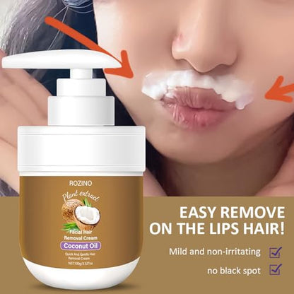 Coconut Oil Facial Hair Remover Cream -Painless & Sensitive Skin Safe