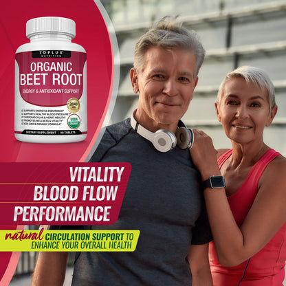 Organic Beet Root Powder Tablets 2040mg Energy & Circulation Support (90 Ct)