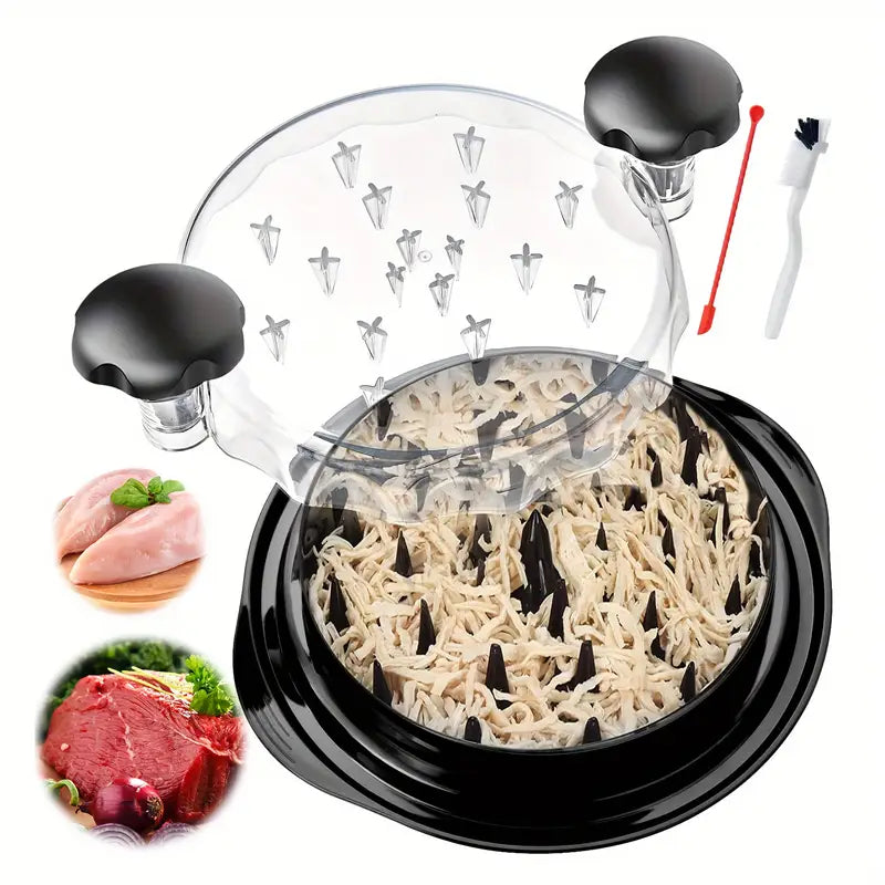 Manual Chicken Chopper - Silicone Scraper, Transparent Cover, Ergonomic Handle - For Beef, Chicken, Salad Food