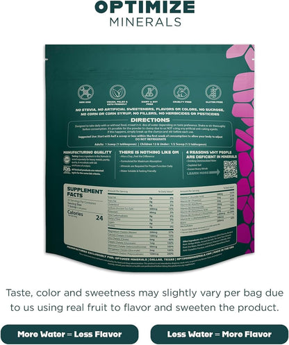 Optimize Minerals Multi Mineral Daily Formula – Magnesium, Electrolytes & Trace Mineral Supplement Powder - Gluten Free Vitamins Drink - Mixed Berry, 30 Servings