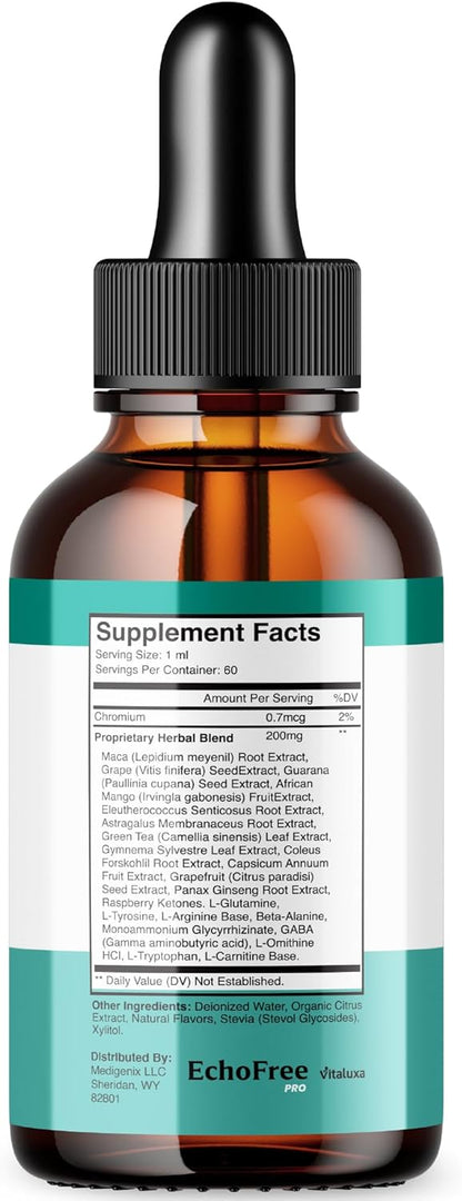 Tinnitus Relief Drops for Ringing Ears - EchoFree Liquid Supplement with Advanced Vitamins for Ear Health Support - 2oz