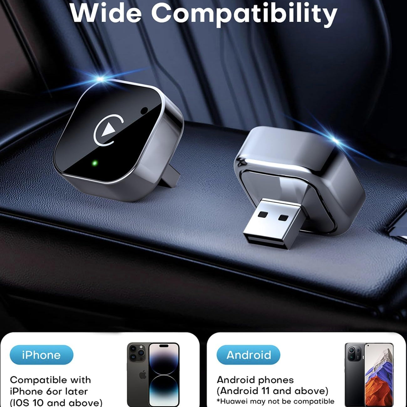 2025 Upgraded Wireless CarPlay Adapter& Android Auto Adapter, for iOS 10 Android 11 and Above(Black)