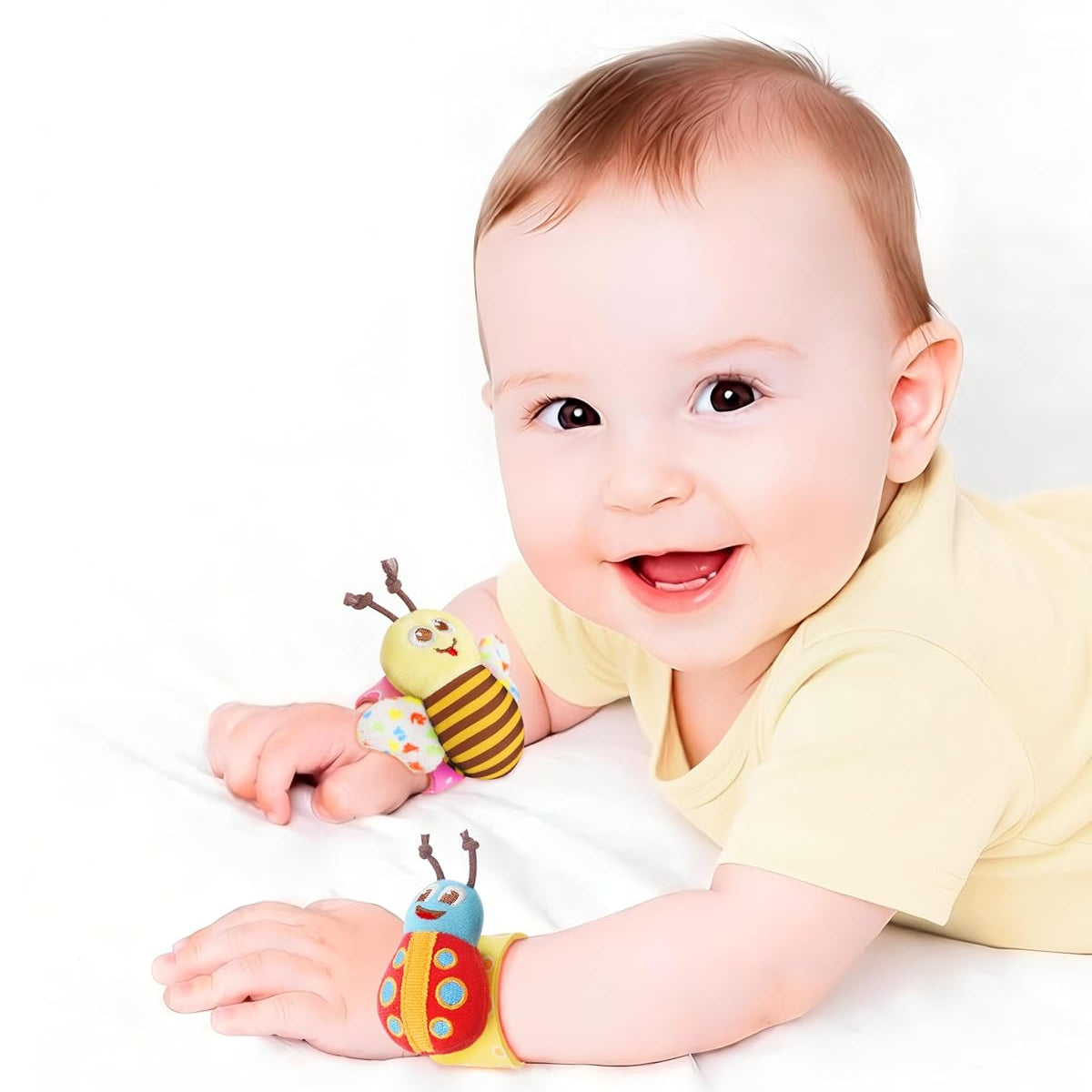 (2Sets)Wrist Rattle Socks and Foot Finder Set, Infant Girl Boy Toys for Babies 0-36 Months,Soft and Safe