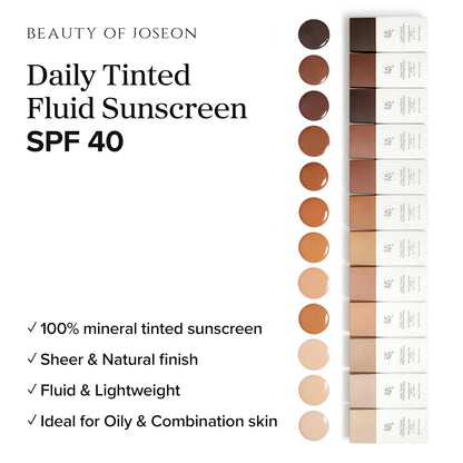 Daily Tinted Fluid Sunscreen 12 Shades for Face Moisturizing Broad Spectrum SPF 40 Korean Skincare 50ml, 1.69 fl.oz