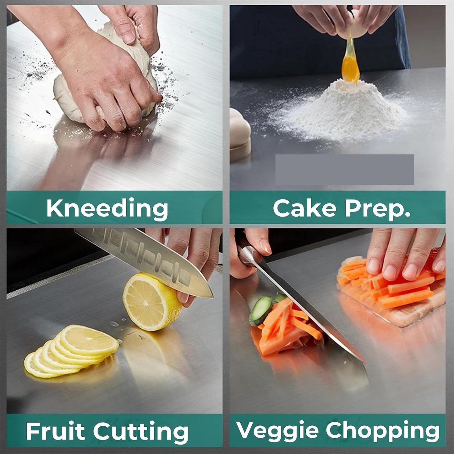 304 Stainless Steel Cutting Board for Kitchen - Double-Sided Non-Stick Chopping Board - Thin & Lightweight Design (11.02x15.35 Inch)