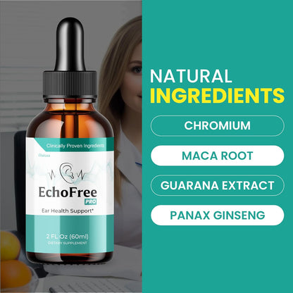 Tinnitus Relief Drops for Ringing Ears - EchoFree Liquid Supplement with Advanced Vitamins for Ear Health Support - 2oz