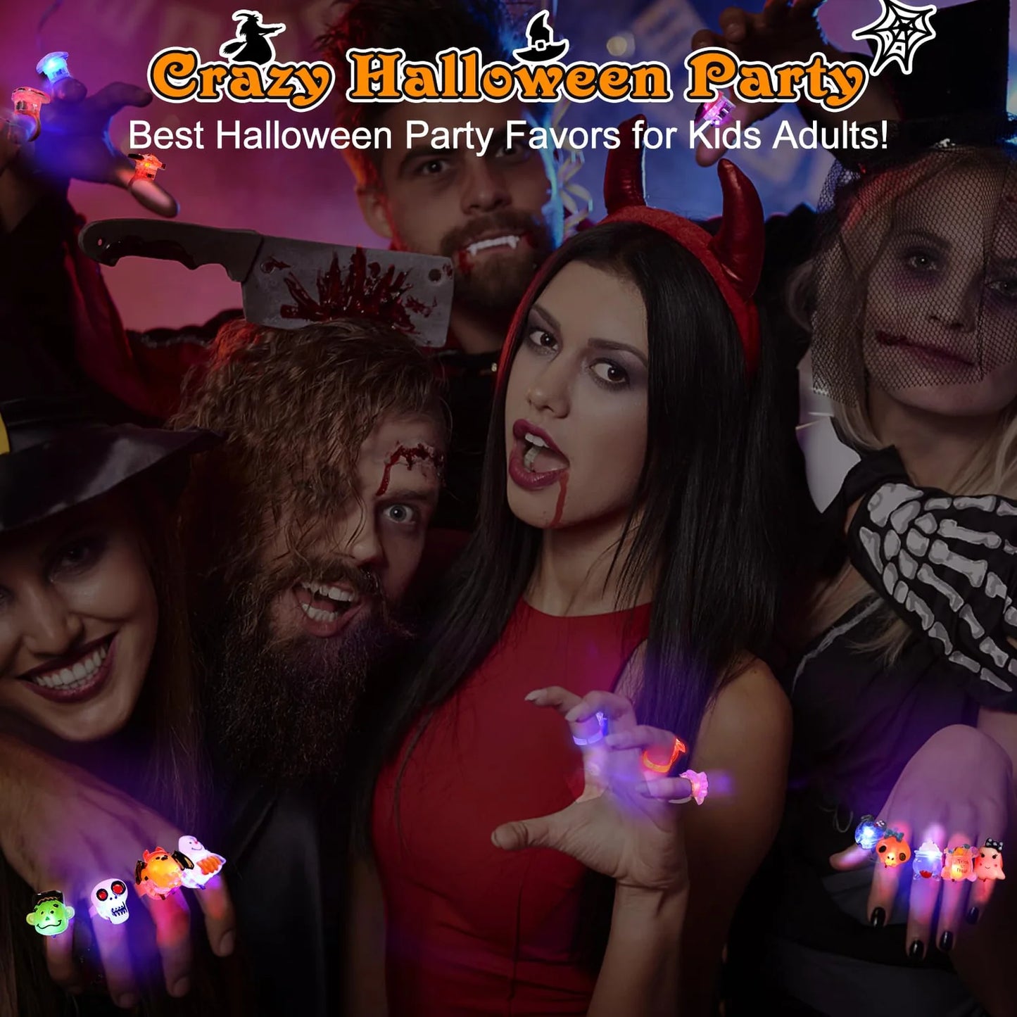 👻50Pcs LED Halloween Ring,Halloween Christmas Party Decoration Home Horror Props