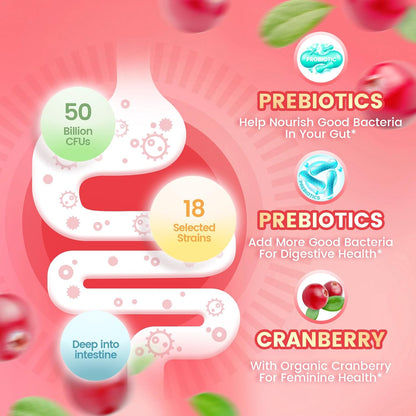 VivoNu Feminine Balance Probiotic Gummies for Women – Yeast & pH Balance Support with Cranberry & Prebiotics | Vegan, Gluten-Free, Halal | 60 Gummies