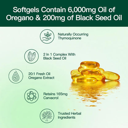 Oil of Oregano Capsules, Balanced Oil of Oregano with Black Seed Oil, Softgels, Non-GMO