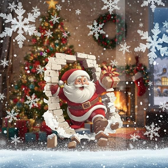 Santa Claus Breakthrough Wall Stickers - Removable Vinyl Christmas Stickers, Suitable forLiving Room and Home Decoration