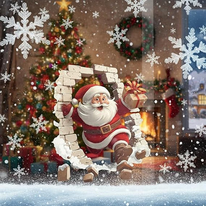 Santa Claus Breakthrough Wall Stickers - Removable Vinyl Christmas Stickers, Suitable forLiving Room and Home Decoration