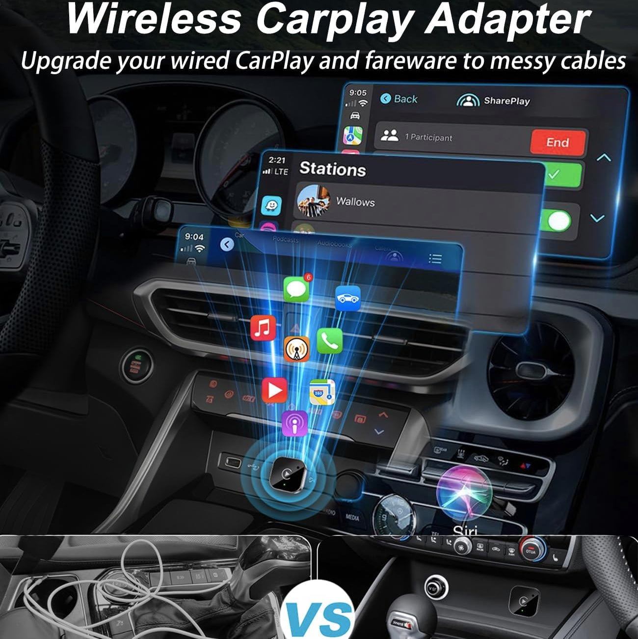 2025 Upgraded Wireless CarPlay Adapter& Android Auto Adapter, for iOS 10 Android 11 and Above(Black)
