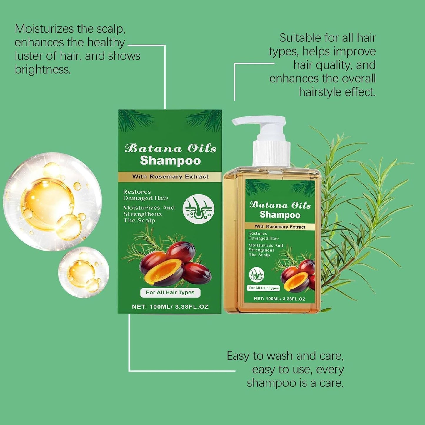 Batana Oil Shampoo Organic Nourishing, Volumizing and Hair Growth Formula – Reduces Hair Loss, 100ML