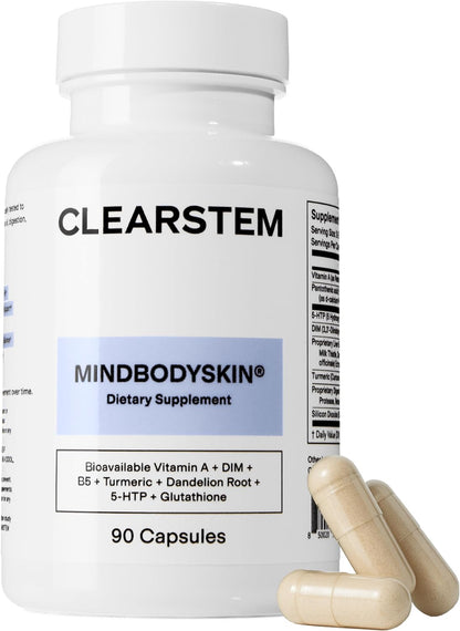 CLEARSTEM -  Hormonal Acne Supplement (5-HTP) - Natural DIM Supplement - Skin Care Vitamins - Hormone Balance, Antioxidants - Gluten Free, Cruelty Free - 30 Servings, 90 Capsules