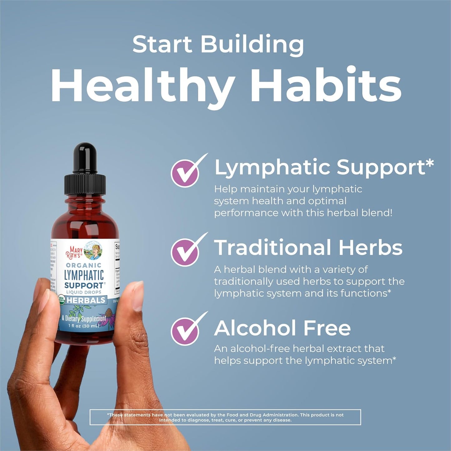 Organic Lymphatic Drainage Drops | Herbal Lymph Detox & Immune Support with Echinacea, Elderberry | Vegan, 30 ml