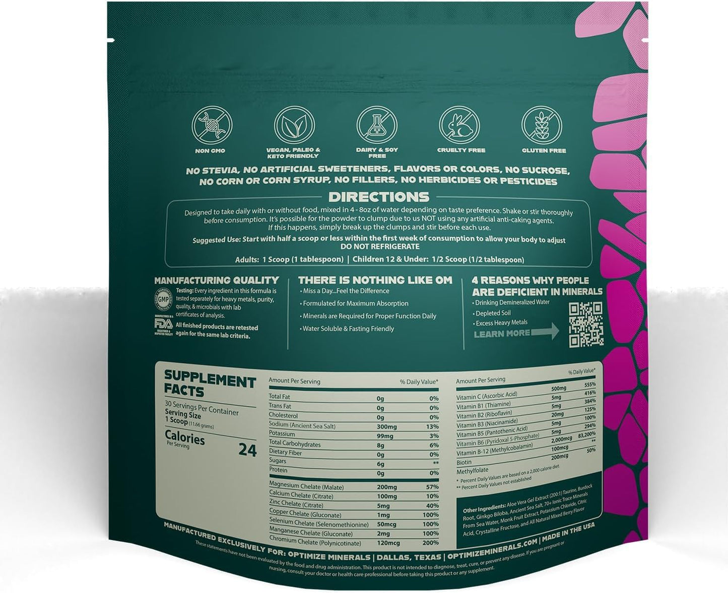 Optimize Minerals Multi Mineral Daily Formula – Magnesium, Electrolytes & Trace Mineral Supplement Powder - Gluten Free Vitamins Drink - Mixed Berry, 30 Servings