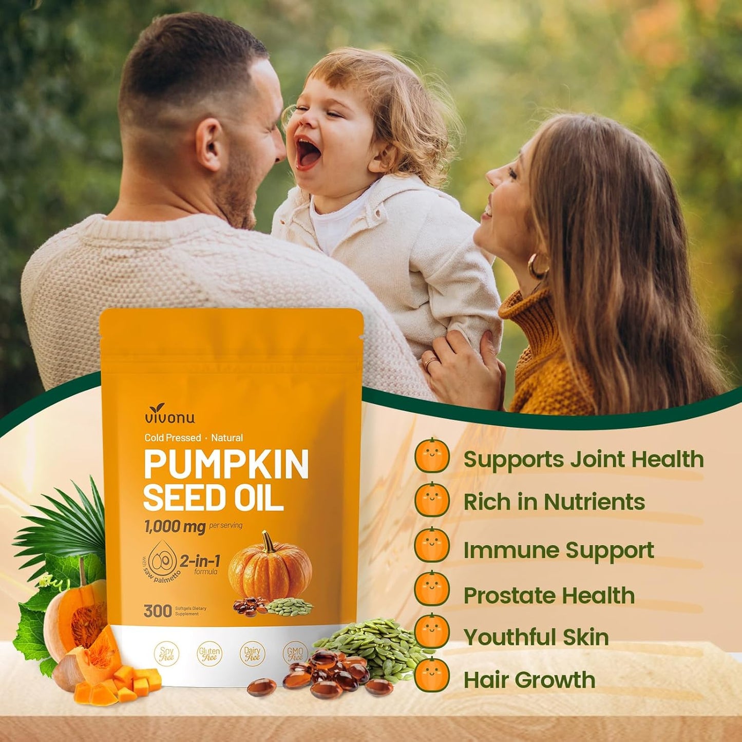 Pumpkin Seed Oil & Saw Palmetto Supplement Cold Pressed, Pure Virgin Oil Softgels Hair Growth, Urinary, Bladder & Prostate Support Non-GMO 300 Count