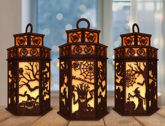 Wooden Halloween Tea Lantern