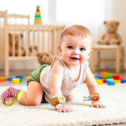 (2Sets)Wrist Rattle Socks and Foot Finder Set, Infant Girl Boy Toys for Babies 0-36 Months,Soft and Safe