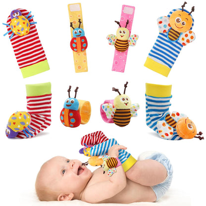 (2Sets)Wrist Rattle Socks and Foot Finder Set, Infant Girl Boy Toys for Babies 0-36 Months,Soft and Safe