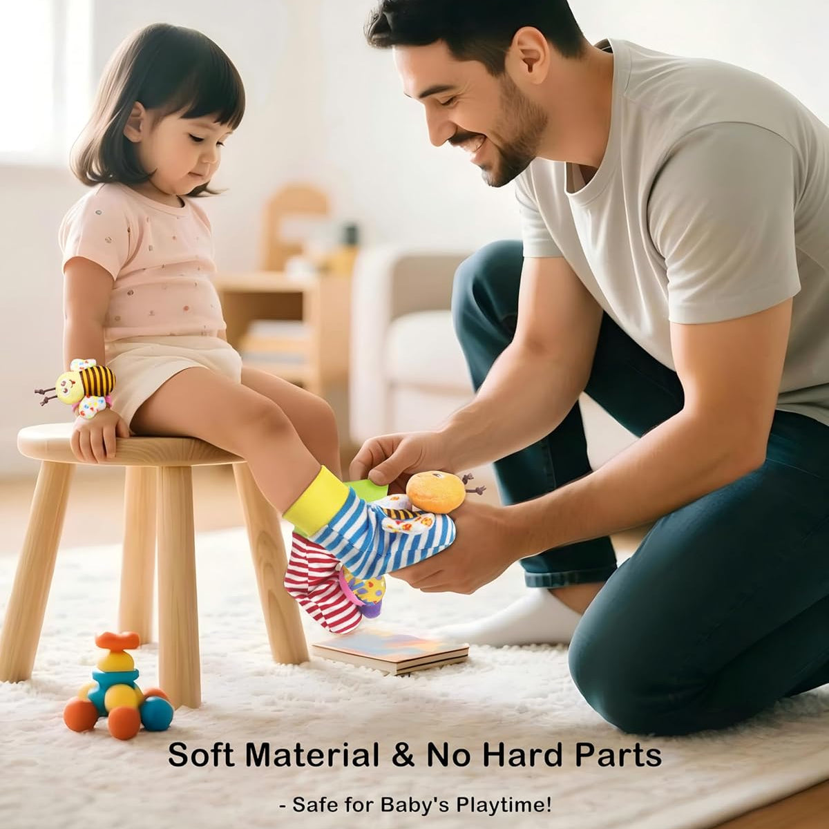 (2Sets)Wrist Rattle Socks and Foot Finder Set, Infant Girl Boy Toys for Babies 0-36 Months,Soft and Safe