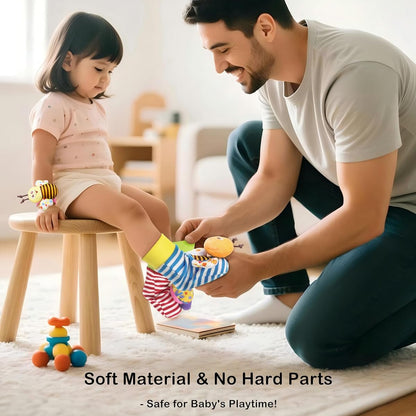 (2Sets)Wrist Rattle Socks and Foot Finder Set, Infant Girl Boy Toys for Babies 0-36 Months,Soft and Safe