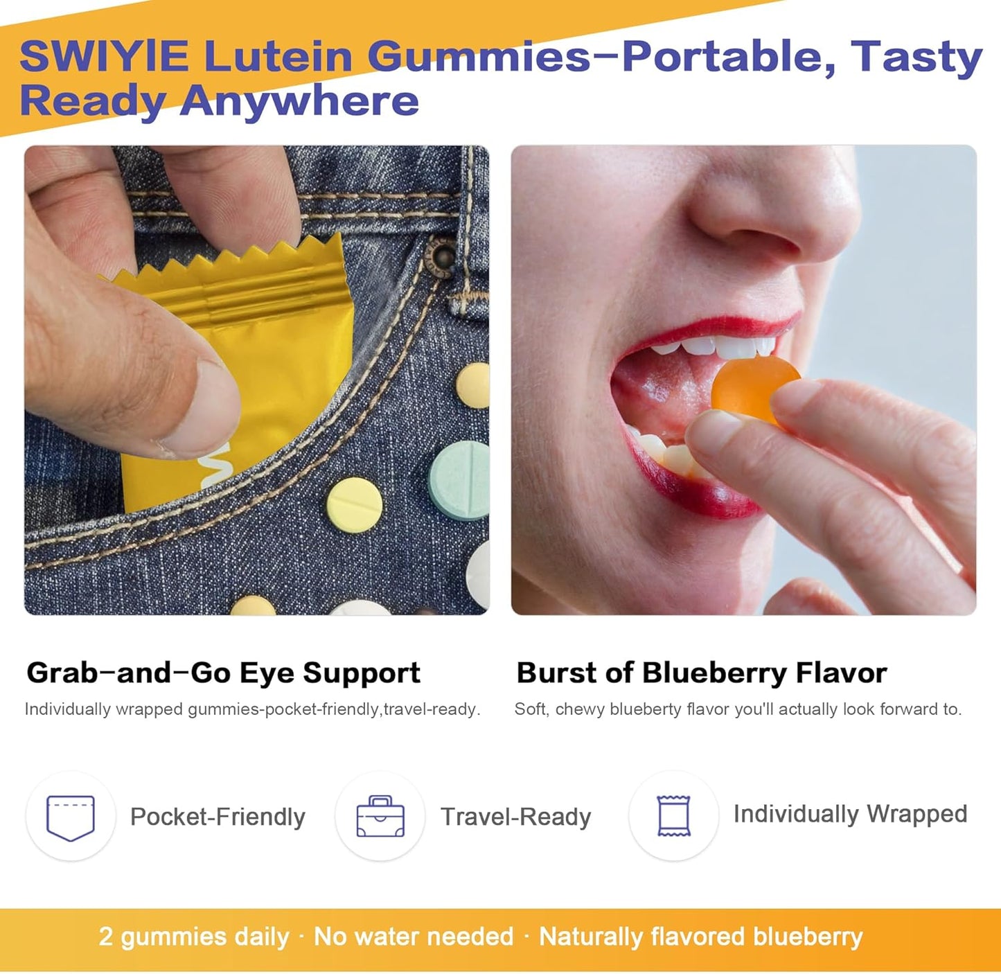 Lutein Gummies for Eye Health – Vision Support Eye Vitamins | Blueberry Flavor | 60 Gummies