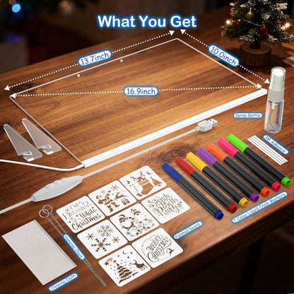 LED Drawing Board for Kids, 13.7"x9.87" Light Up Acrylic Dry Erase Led Note Board with Colors, Doodle Glow Board with Stand,  as Christmas & Birthday Gifts