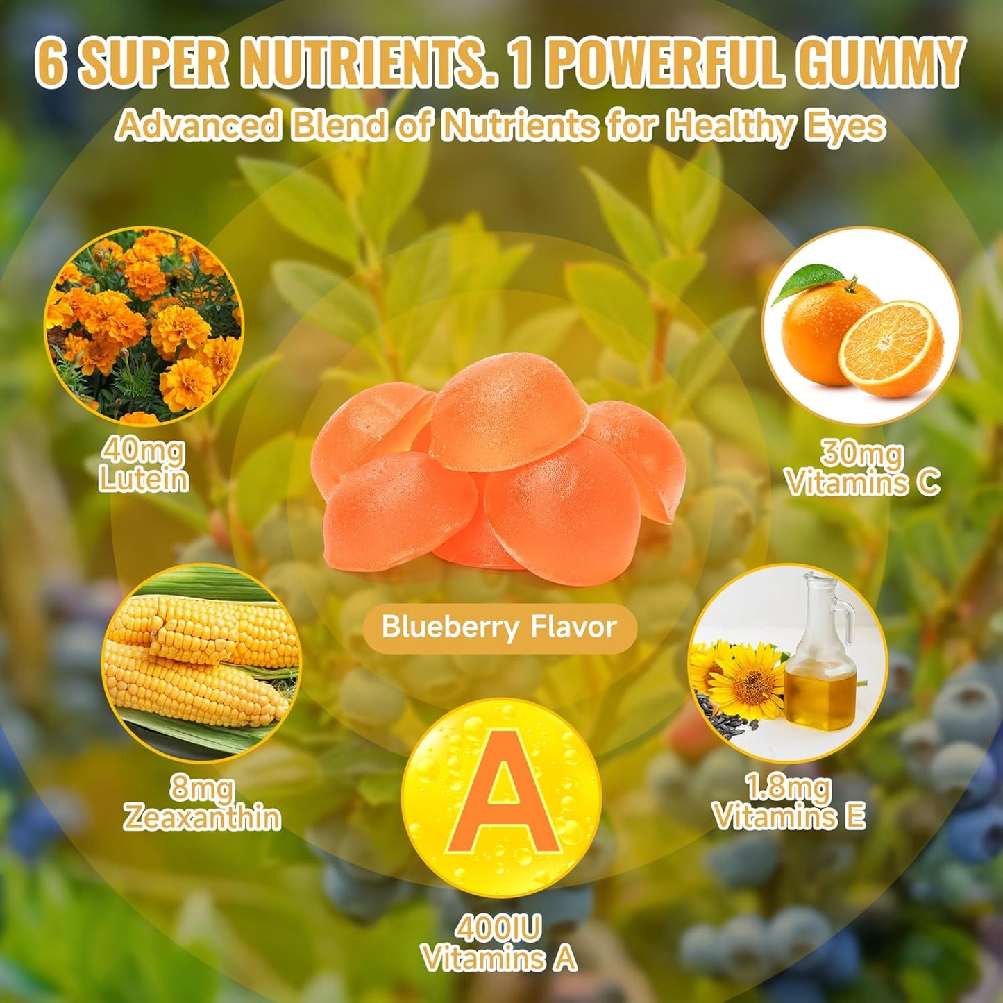 Lutein Gummies for Eye Health – Vision Support Eye Vitamins | Blueberry Flavor | 60 Gummies